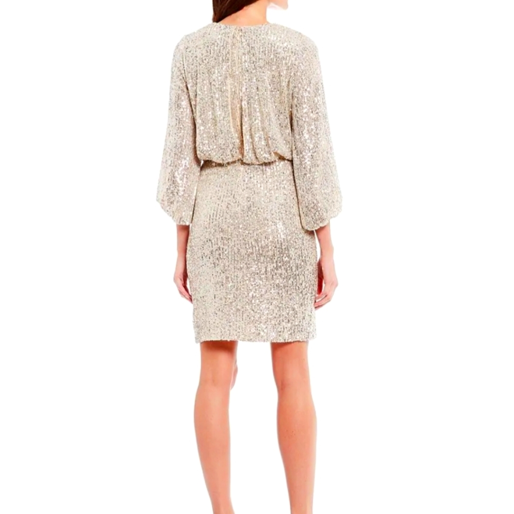 Gold Sequins V-Neck Dress